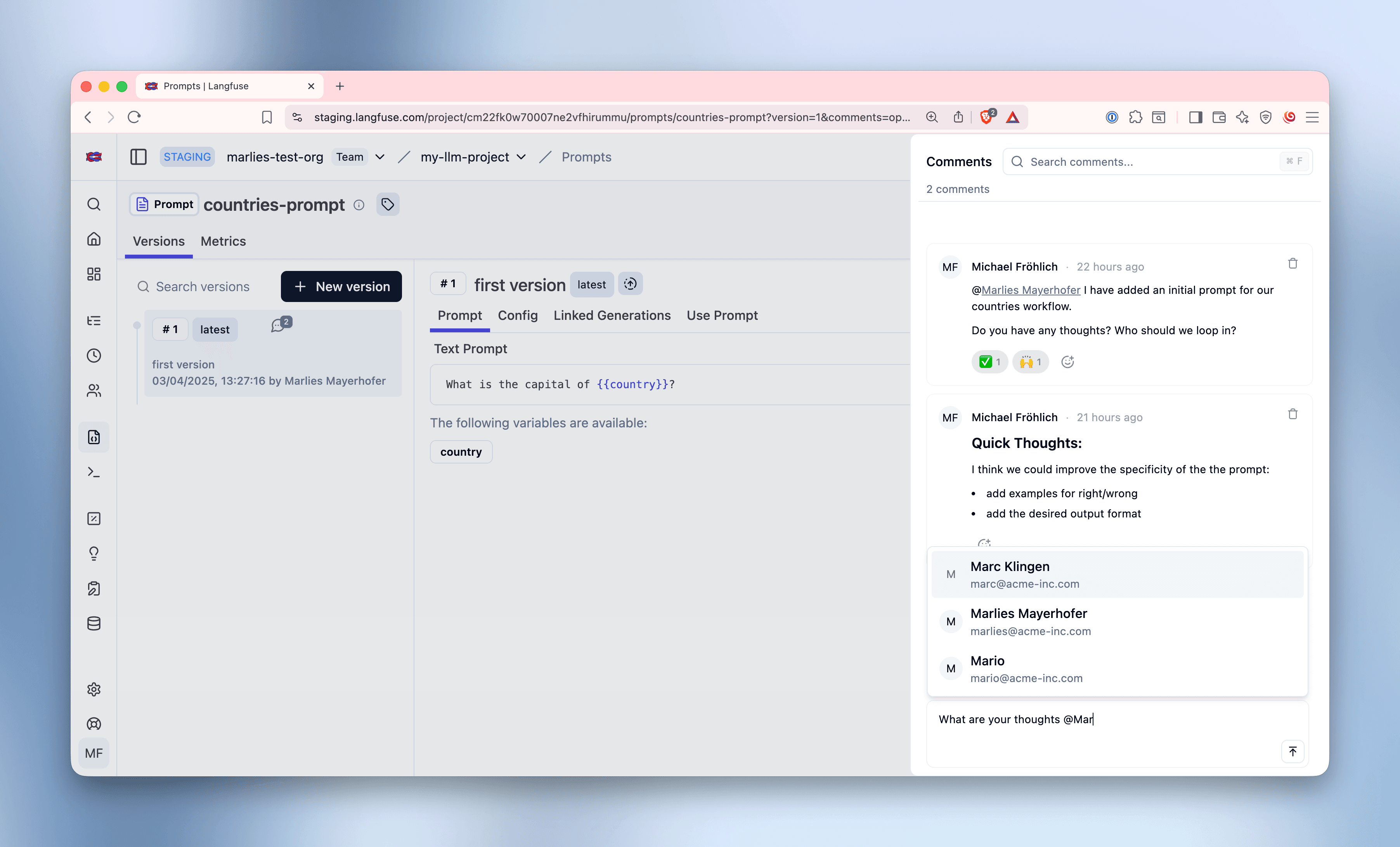 @Mentions and Reactions in Comments